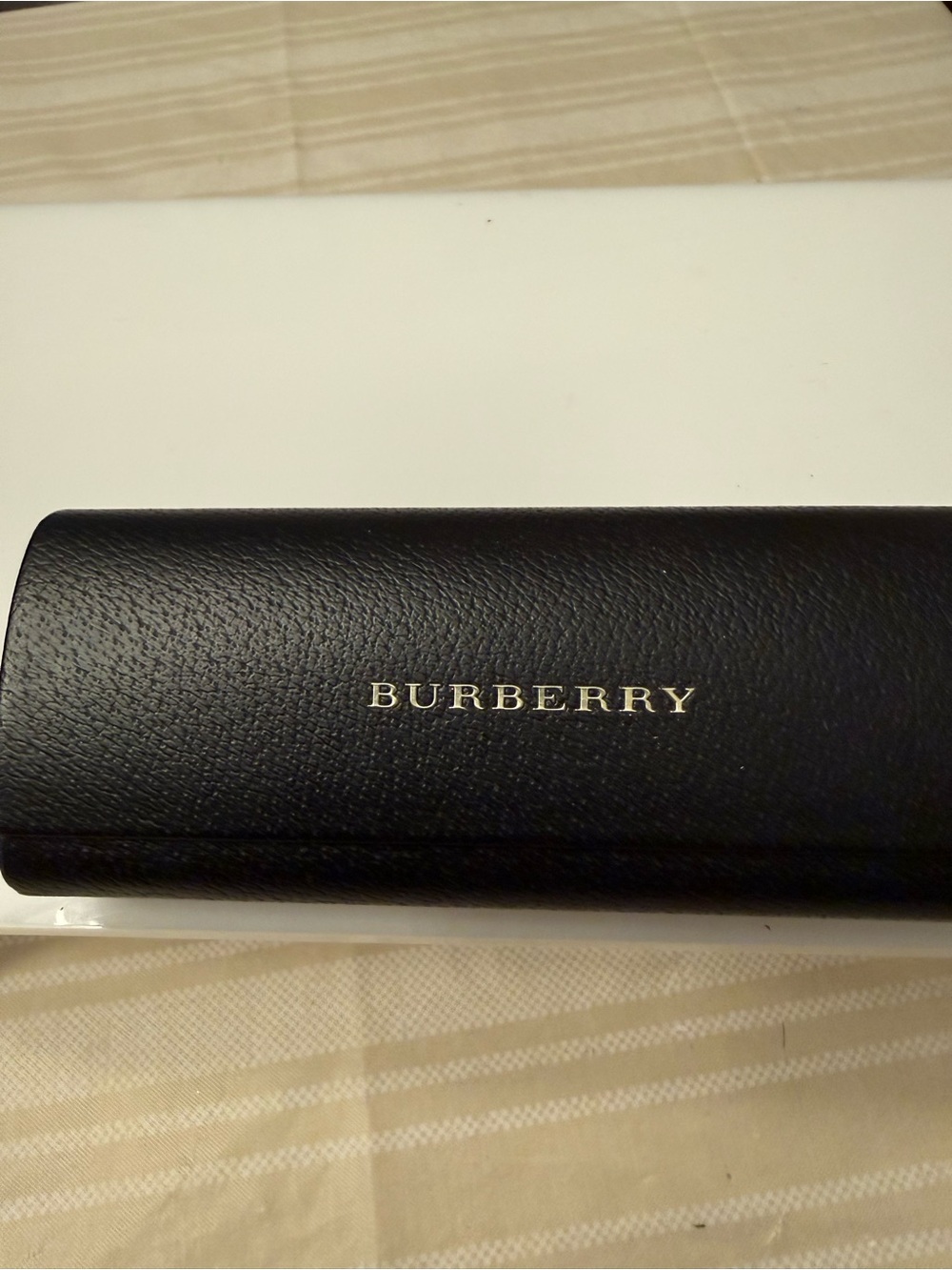 Burberry Black Pebbled Leather Sunglasses Case with Gold Logo
